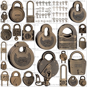 Fechaduras e chaves vintage para impressão | Clipart de fechadura e chave vintage | Download instantâneo | Uso comercial OK | VC45