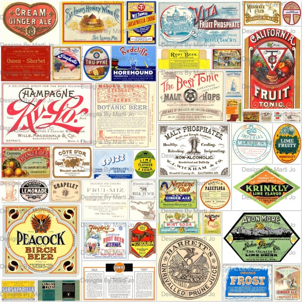 Vintage Drink Labels | 50 Printable Vintage Beverage Labels | Instant Download | Commercial Use OK | VL44