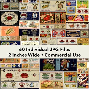 Kit d'étiquettes de conserves de légumes vintage 1 | 60 étiquettes d'aliments vintage imprimables | Téléchargement numérique instantané | Utilisation commerciale OK | VL20