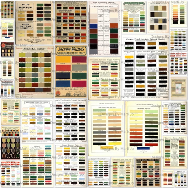 35 Vintage Printable Paint Sample JPG Pages | Colorful Vintage Home Remodeling Ephemera | Instant Download | Commercial Use OK | JJ128