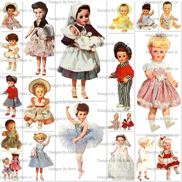 Vintage Fussy Cut 1958 Toy Doll Clipart | 20 Printable Antique Doll PNGs | BONUS: One 8.5 x 11 Jpg And Pdf Of All Images (5x4) | VC25