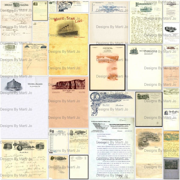 Vintage Letterhead Stationary Paper Set 1 | 31 Vintage Printable JPG Pages | Instant Download | Commercial Use OK | JJ2