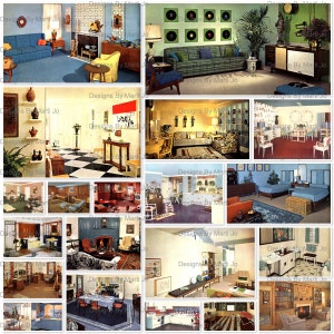 Vintage Paper Dollhouse Background Scenes 6 | 20 Vintage Printable Home Scenes JPG Pages | Instant Download | PD7