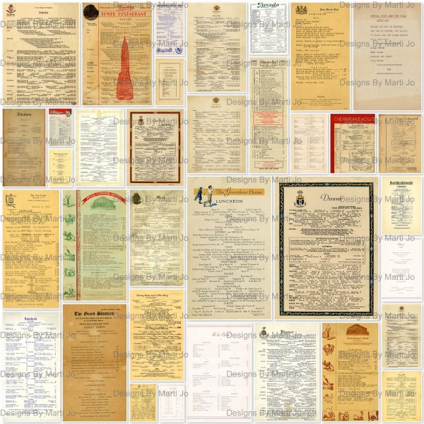35 Vintage Restaurant Menu JPG Pages With Prices | Printable Antique Menus Ephemera | Instant Digital Download | Commercial Use OK | JJ81