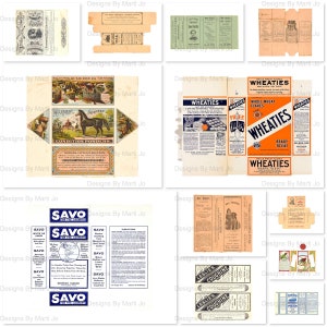 Modelos de caixas de produtos vintage | 12 layouts de embalagem de produto de 8,5 x 11 polegadas | BÔNUS: 12 imagens da caixa do produto | VL60