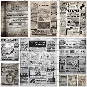 Conjunto de sobreposições de anúncios franceses vintage 1 | 10 imagens PNG de anúncios franceses vintage E 10 imagens JPG em papel desgastado | PNG20