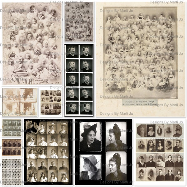 12 Vintage Photograph Contact Sheets | Printable Antique People Photo Proofs | Instant Download | Budget Pack | VP65