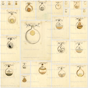 24 Vintage Alchemy Clipart Printable JPG Pages | Conjunto de 4 papéis de diário de lixo vintage | Download instantâneo | Uso comercial OK | JJ54