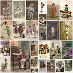 postales colorisées vintage pour enfants | 27 fichiers JPG ET toutes les images sur des feuilles Jpg et Pdf 8,5 x 11 | VP66