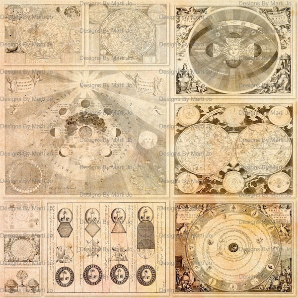 Vintage Astronomy Map Overlay Set | 10 Antique Celestial Star Maps PNG Junk Journal Pages Instant Digital Download Commercial Use OK | PNG1