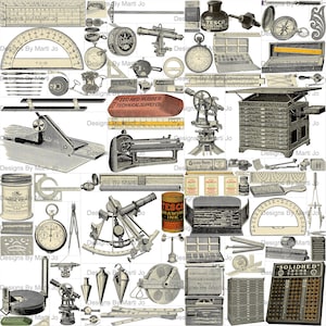 Elementos PNG de Equipamentos de Desenho e Topografia Vintage | Clipart de Suprimentos de Engenharia Vintage | Download Instantâneo | Uso Comercial OK | VC37
