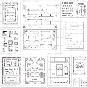 Vintage dekorative viktorianische Bordüren und Ornamente | 12 Vintage Clipart PNG-Dateien | Sofortdownload | Gewerblicher Gebrauch OK | VC13