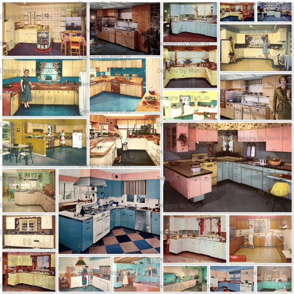 Vintage Paper Kitchen Dollhouse Backgounds 4 | 25 Vintage Printable Kitchen Scenes JPG Pages | Instant Download | Commercial Use OK | PD8