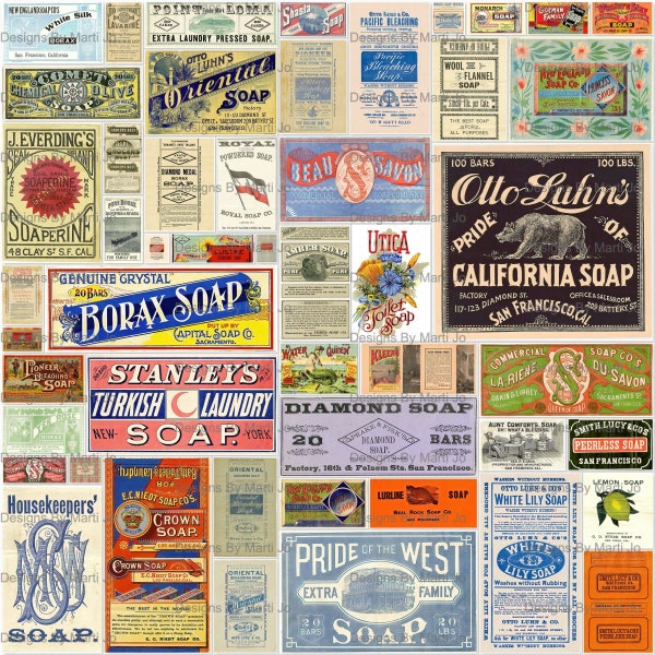 50 Individual Vintage Soap Labels Set 2 | Printable Soap Themed Labels | Instant Download | VL70
