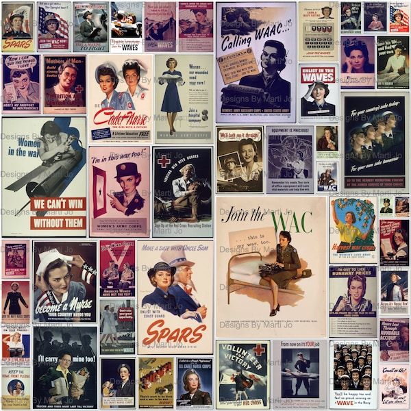 Vintage World War 2 Women Poster Set | 50 Vintage Patriotic Posters | BONUS: Two 8.5 x 11 Jpgs Of All Images (5x5) | Digital Download | VP23