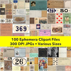 Vintage druckbare Ephemera Elemente Grab Bag 1 | 100 Druckbare Vintage Verschiedenes JPG Clip Art | Sofortdownload | VC165