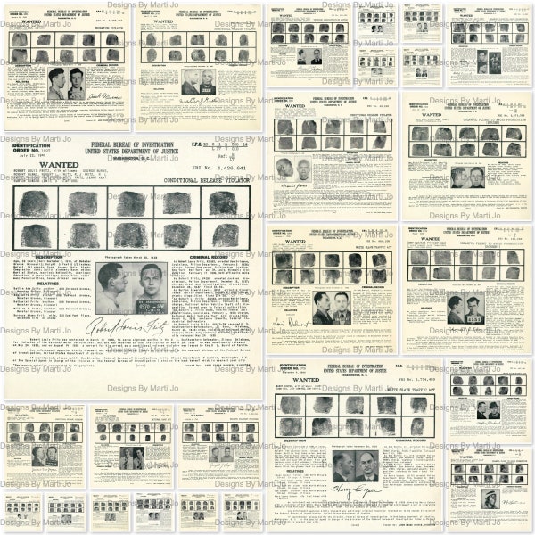 Vintage FBI Wanted Posters Set 1 | 35 Printable FBI Post Office Mugshot JPGs | True Crime Ephemera | TC37