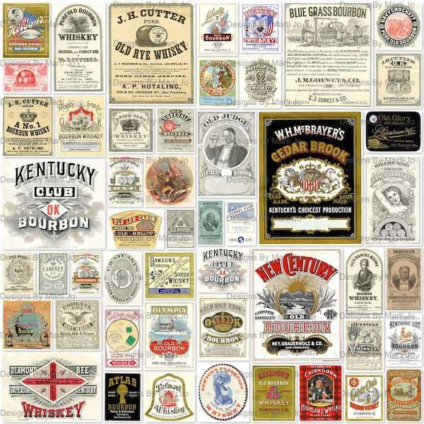 Vintage Whiskey Labels Set 2 | 50 Digital Old Whiskey Labels | BONUS: Two 8.5 x 11 JPGs Of All Images (5x5) Digital Download | VL71