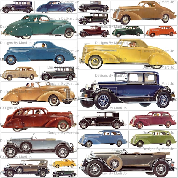 Clipart de voiture classique | 25 voitures classiques vintage PNG | Clipart de voiture rétro | BONUS : un jpg et un pdf de 11 x 8,5 de toutes les images (5x5) | VC112