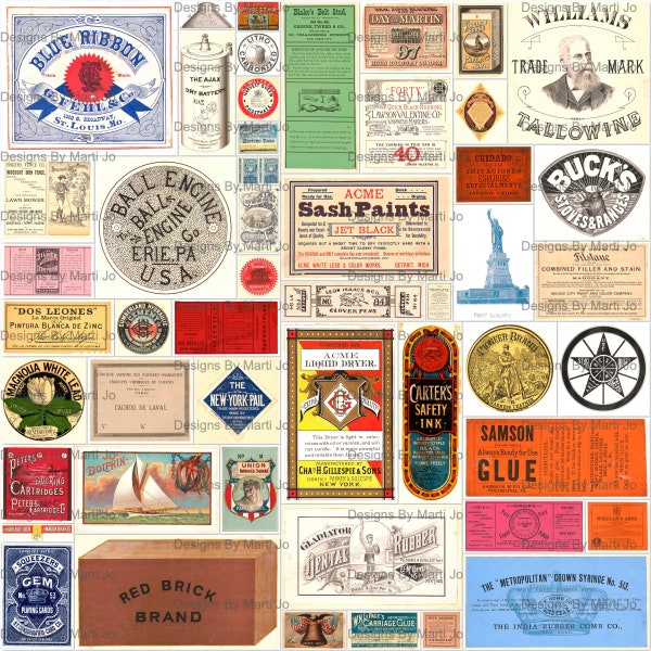 Vintage Product Labels Kit 2 | 50 Printable Antique Product Labels | BONUS: 2 Sheets Of 25 Labels Each | VL11