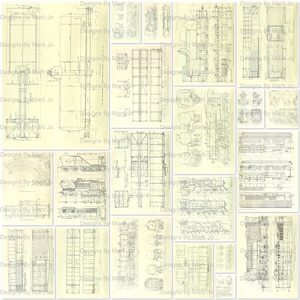 Conjunto de papel para desenhos de trens vintage | 21 páginas JPG para impressão vintage | Download digital instantâneo | Uso comercial OK | JJ33