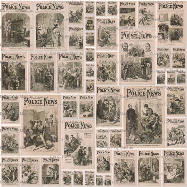 Couvertures illustrées pour les journaux de police, millésime 1879 | 50 couvertures de journaux hebdomadaires True Crime | Téléchargement instantané | TC23