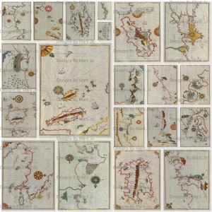 cartes colorées dessinées à la main vintage | 20 pages JPG de carte antique imprimables | Téléchargement instantané | Utilisation commerciale OK | JJ14