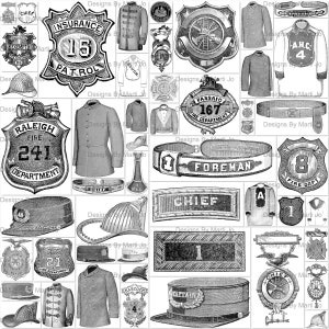 Clipart de bombeiros vintage para impressão | Ephemera de diário de bombeiros vintage | Download instantâneo | Uso comercial OK | VC88