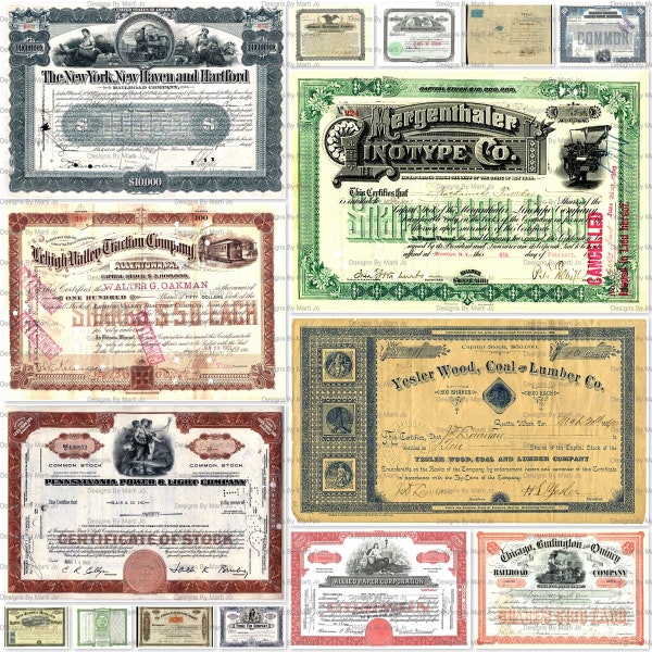 Old Stock Certificates Set 2 | Vintage Stock Market Documents | Instant Download | Commercial Use OK | JJ63