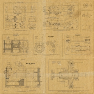 Desenhos mecânicos vintage PNG Overlays | 10 páginas de desenhos de engenharia vintage | Download instantâneo | Uso comercial OK | PNG21
