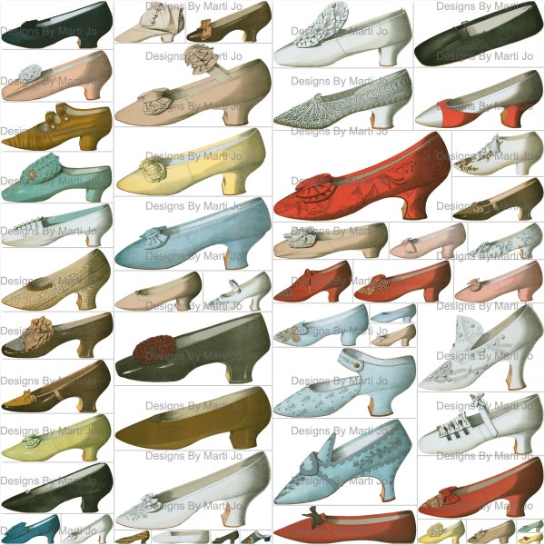 Vintage Women's Shoe Clipart Images From 1900 | 52 PNG Printable Shoe Images | BONUS: One 8.5 x 11 Jpg And Png Of All Images (4X13) | VC104