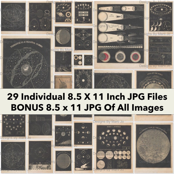 1849 Vintage Astronomy Textbook Images | 29 Antique Astronomical Printable JPG Pages | BONUS: One 8.5 x 11 Jpg Of All Images (6x5) | JJ102