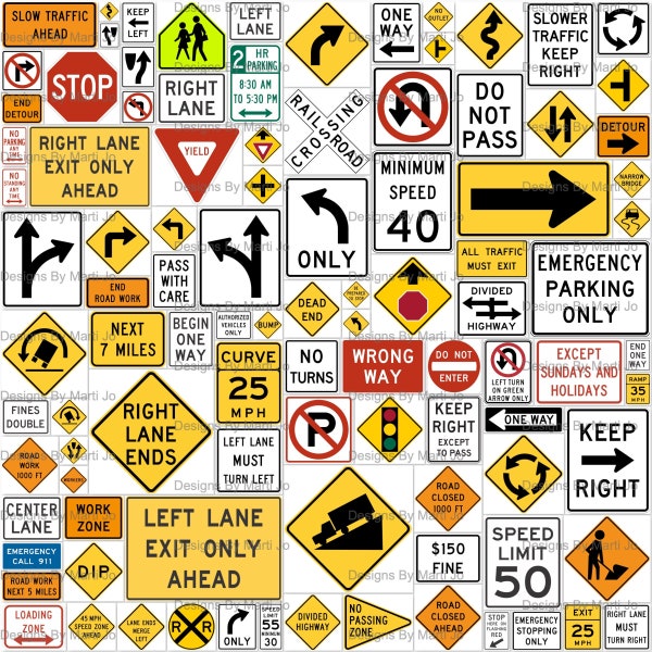 100 Modern Traffic Signs | Street Signs JPG Clipart | Miniature Road Signage  | BONUS: All Signs On 8.5 x 11 JPGs (5x5, 5x10, 10x10) | C1