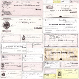 Vintage Checks And Receipts Digital Kit | Old Bank Checks Ephemera | Instant Digital Kit Download | Junk Journal | JJ12