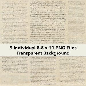 Conjunto de superposiciones PNG de escritura a mano vintage 1/9 Fondo transparente vintage Páginas antiguas escritas a mano / Descarga instantánea digital / PNG2