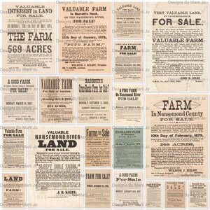 Vintage boerderijen te koop-posterset | 20 vintage landuitverkoopposters | 8 inch brede jpg's | Directe digitale download | VP24