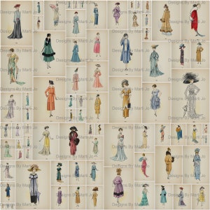 Cartões ATC de moda feminina vintage | 80 arquivos JPG de roupas femininas de 1901 a 1920 | BÔNUS: Quatro JPGs 8,5 x 11 de todas as imagens (5x4) | VP63