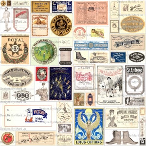 Kit de etiquetas relacionadas a roupas vintage 1 | 50 etiquetas de produtos de roupas vintage para impressão | Etiquetas vintage digitais | Uso comercial OK | VL47
