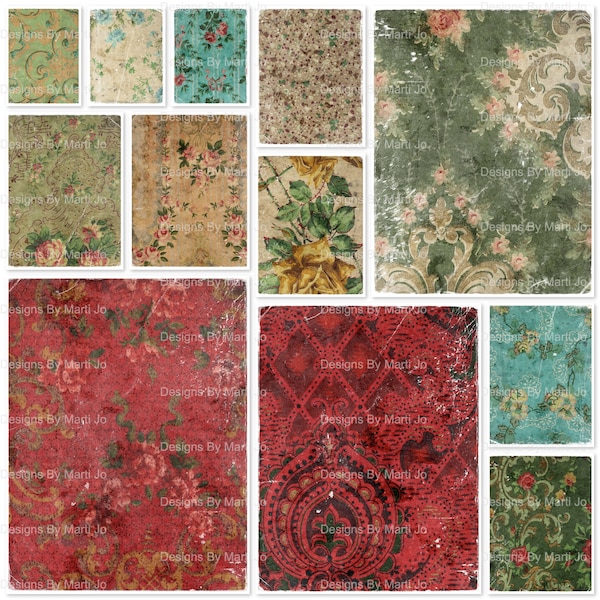 Printable Shabby Chic Vintage Wallpaper Patterns | 12 Distressed Old Look Wallpaper JPG Pages | Instant Download | Commercial Use OK | PD5