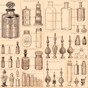 Frascos e jarras antigos vintage | Frascos de perfume e boticário antigos Clipart PNG Arquivos | Download instantâneo | Uso comercial OK | VC77