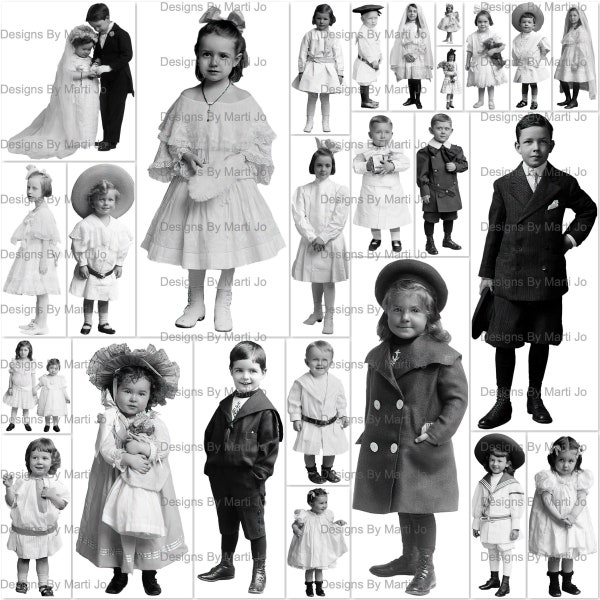 Vintage Fussy Cut Children | 25 Kid's Photographs Digital PNG Files | BONUS: One 8.5 x 11 Jpg And Pdf Of All Images (5x5) | VP56