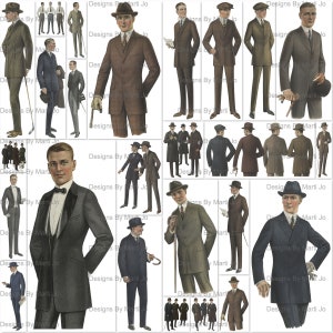 Vintage Fussy Cut Herrenmode Bilder - 1922 Fashion Kleidung | 25 Kleidung PNG-Dateien | BONUS: 8.5 x 11 Jpg/Pdf aller Bilder (5x5) | VP71