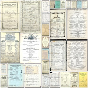 30 Vintage Menu JPG Pages | Printable Antique Restaurant Old Menus Ephemera | Instant Digital Download | Commercial Use OK | JJ11