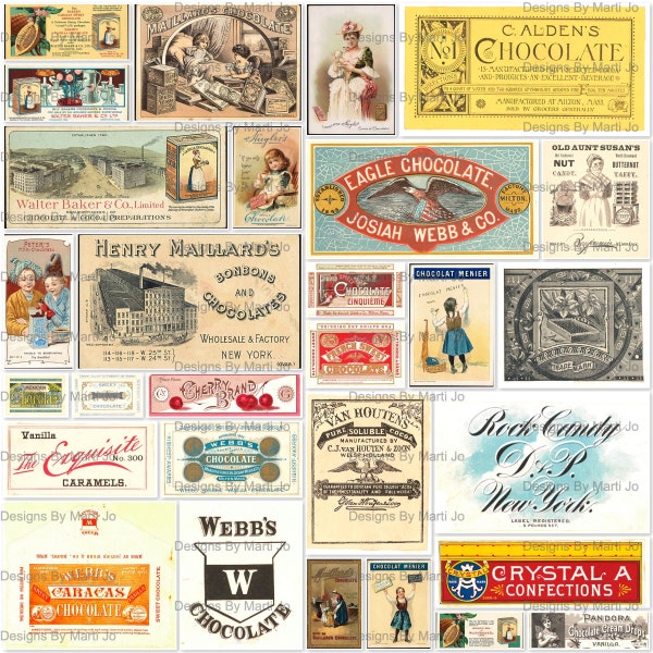 Lot d'étiquettes pour bonbons vintage 1 | 29 images imprimables pour la plupart chocolat | Téléchargement instantané | Utilisation commerciale OK | VL51