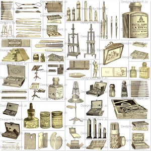 Suprimentos de arte vintage | Clipart de suprimentos de artista vintage | Ephemera de artista | Download instantâneo | Uso comercial OK | VC23