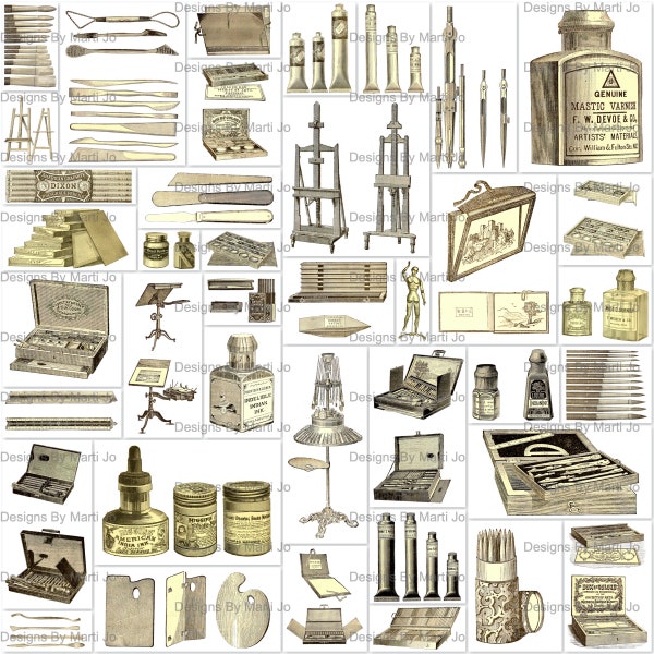 Vintage Art Supplies | Vintage Artist Supplies Clipart | Artist Ephemera | Instant Download | Commercial Use OK | VC23