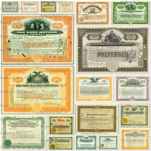 Lot de 2 certificats d'actions automobiles vintage | 19 certificats d'actions anciennes | Comprend 1 certificat de camion et 1 tracteur | JJ66