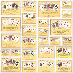 25 voorbeeldruilkaarten vintage pokerhand | Afdrukbare pokerhanden JPG's | BONUS: 8,5 x 11 jpg van alle afbeeldingen (5 x 5) | Direct downloaden | JJ143