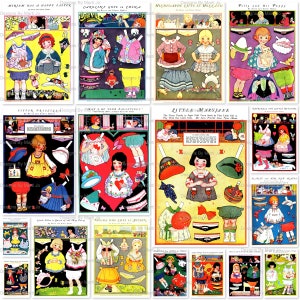 Bonecas de papel vintage coloridas | 17 folhas de arquivos JPG de bonecas de papel para impressão | Download instantâneo | Uso comercial OK | PD10