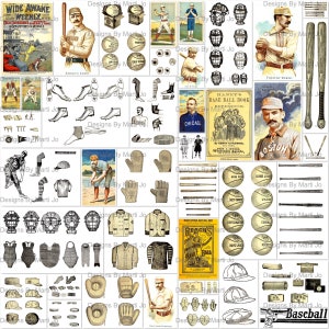 Vintage Baseball Ephemera zum Ausdrucken | Antike Baseball Clip Art | Sofortdownload | Digitale Sport Ephemera | Gewerblicher Gebrauch OK | VC52
